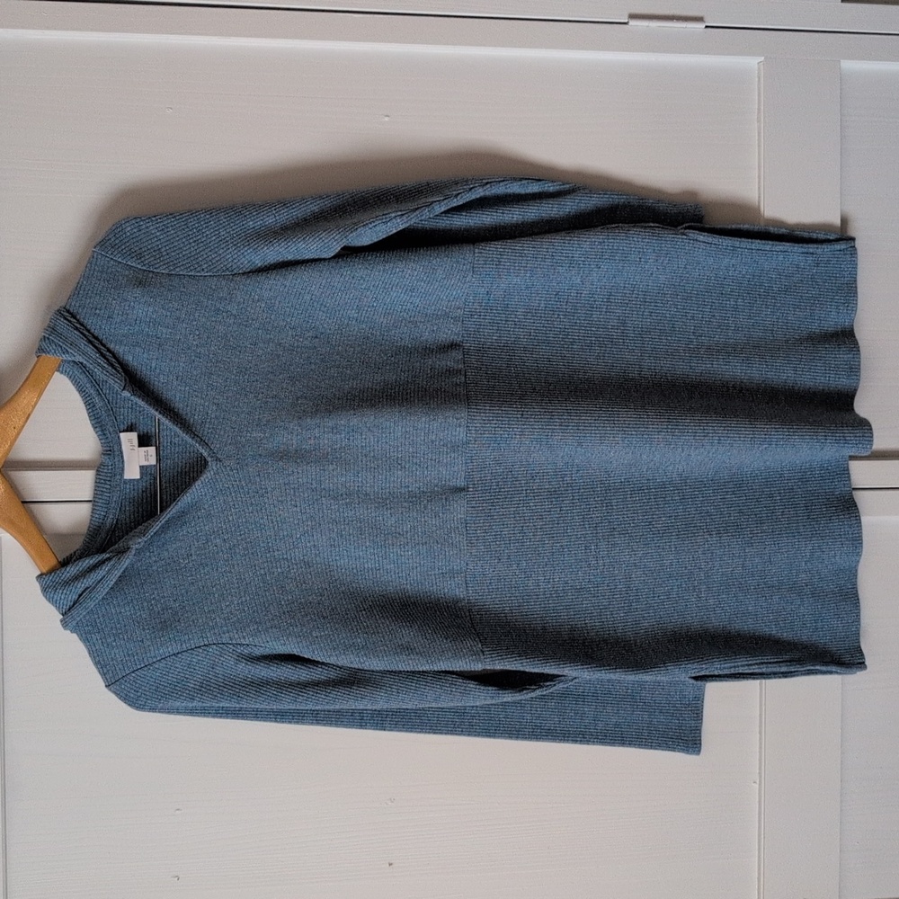 J Jill Super Cozy Ribbed Blue Sweater with Hood Size Small